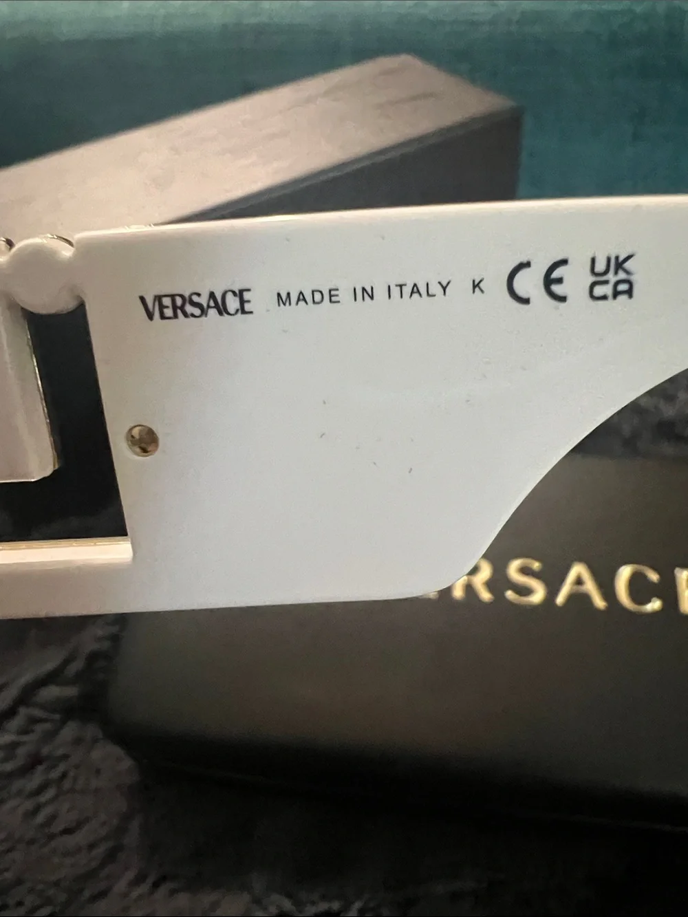 Versace White Frame oversized full inclusion Sunglasses with Dark Lenses